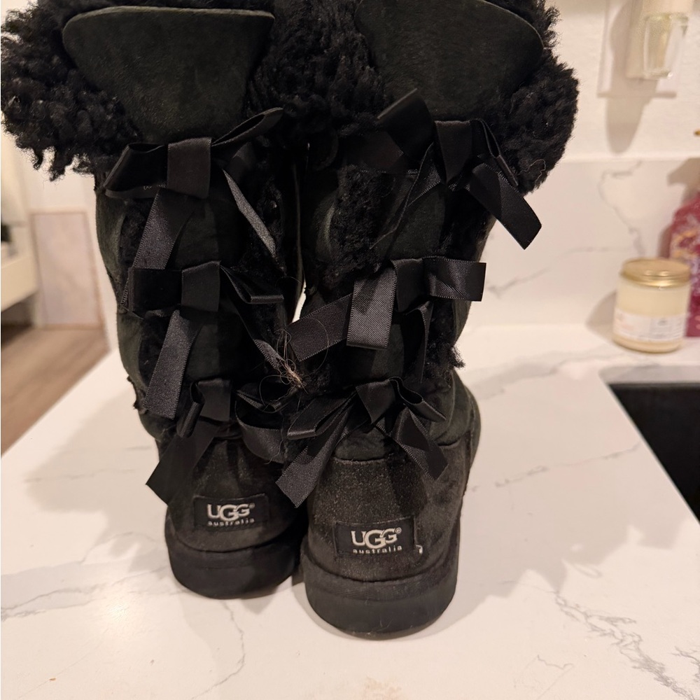 UGG Black Boots with Ribbon Accents
